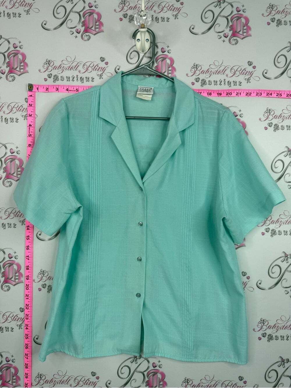 Koret vintage top blue Mint Green Short Sleeve Button-Down Shirt